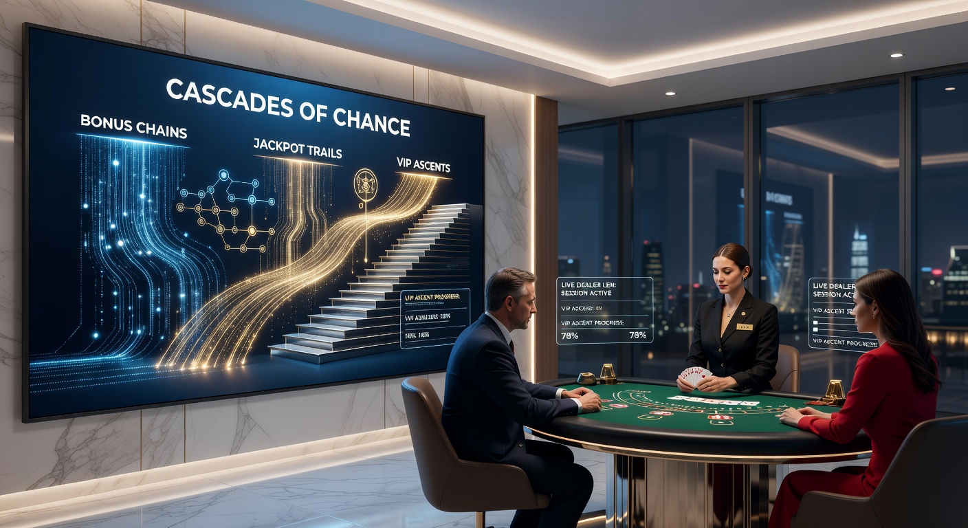 VIP player at a live baccarat table watching a jackpot trail climb alongside bonus chain activations on screen overlays