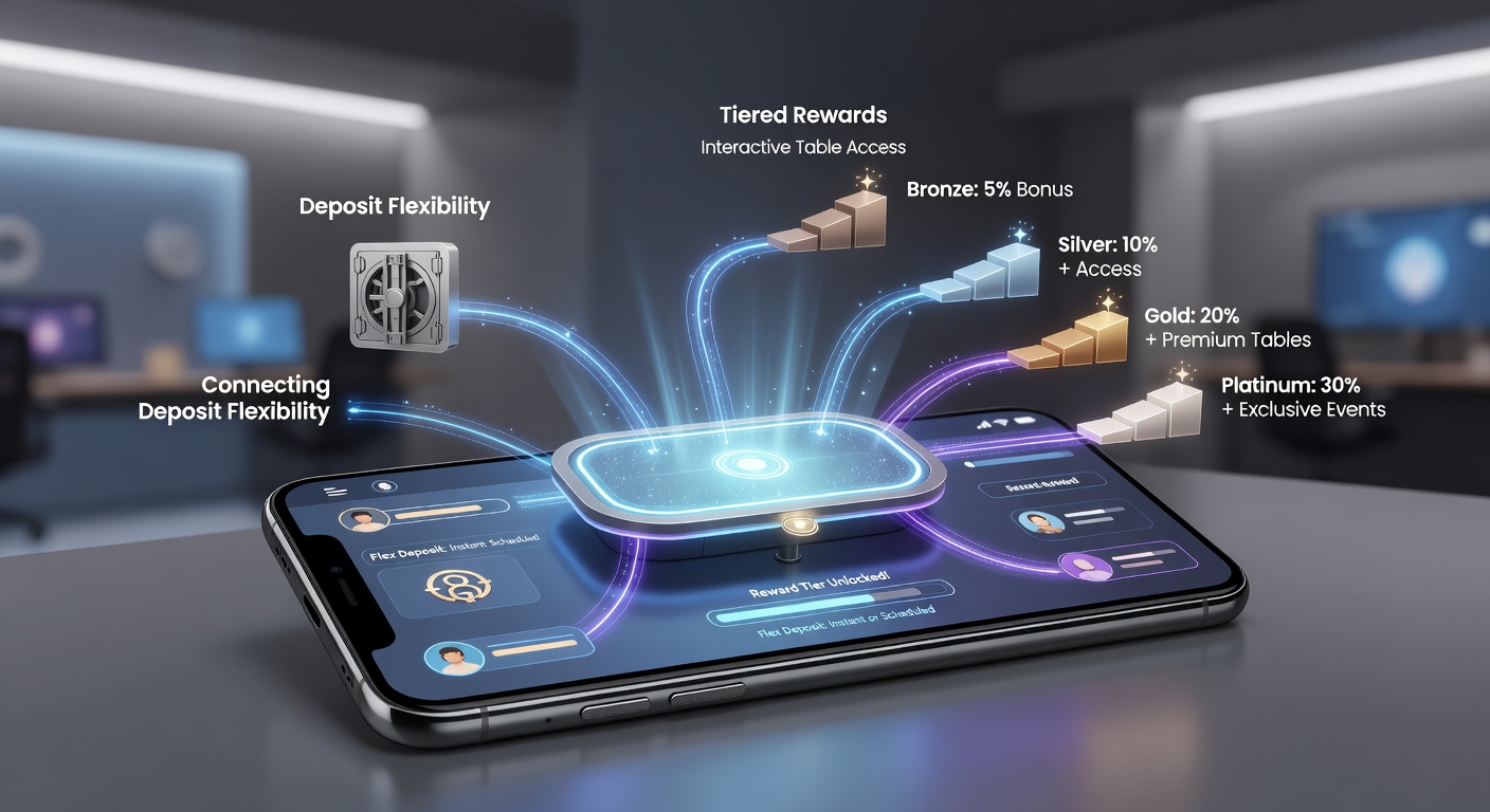 Smartphone displaying flexible deposit options linked to live interactive gaming tables and reward tiers