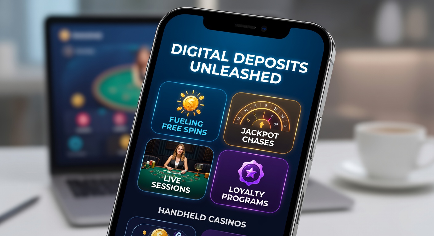 Smartphone screen displaying a mobile casino app with instant digital deposit options unlocking free spins and jackpot meters
