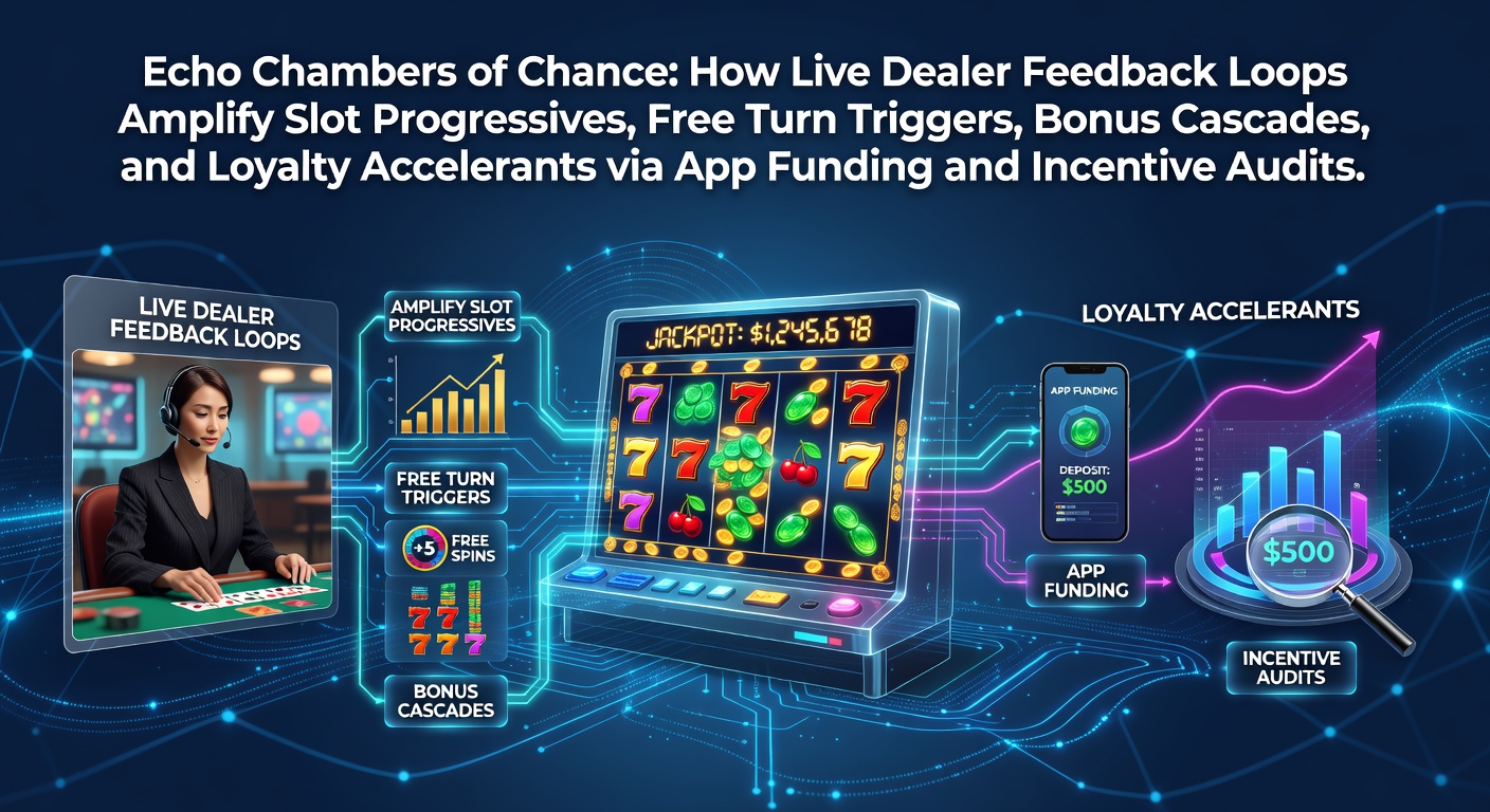 Illustration of interconnected slot reels and live dealer tables forming a feedback loop in a vibrant digital casino environment
