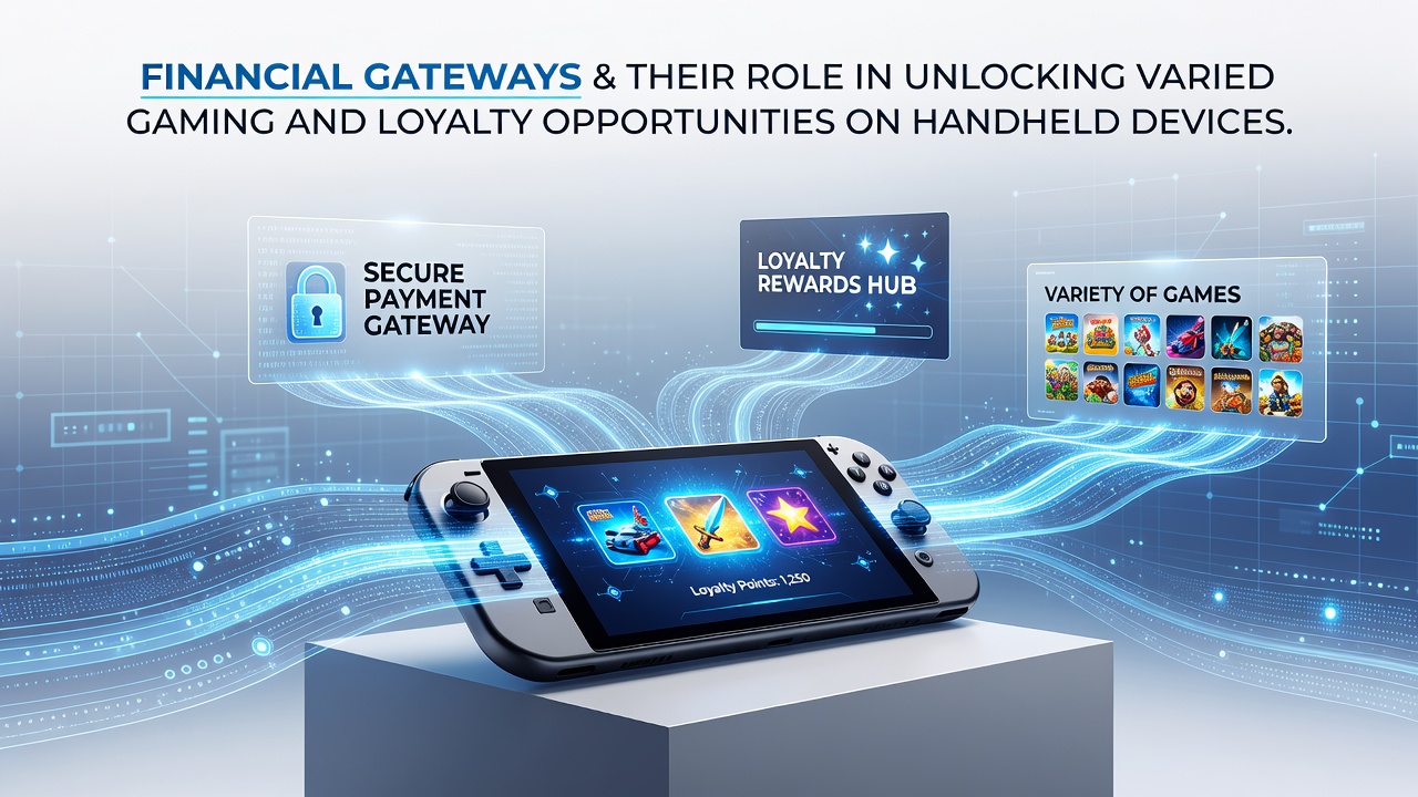 Illustration of loyalty program dashboard on a handheld screen linked to payment processing