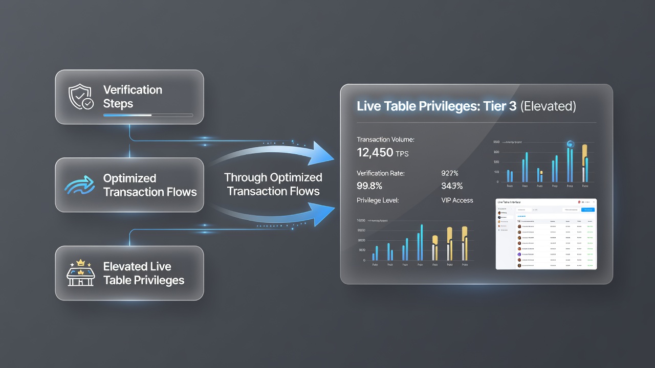 Live dealer table interface displaying elevated privileges and performance metrics dashboard