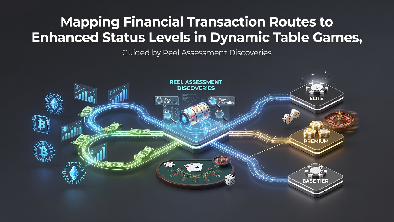 Diagram showing financial transaction flows mapped to player status levels in casino table games with slot reel data overlays
