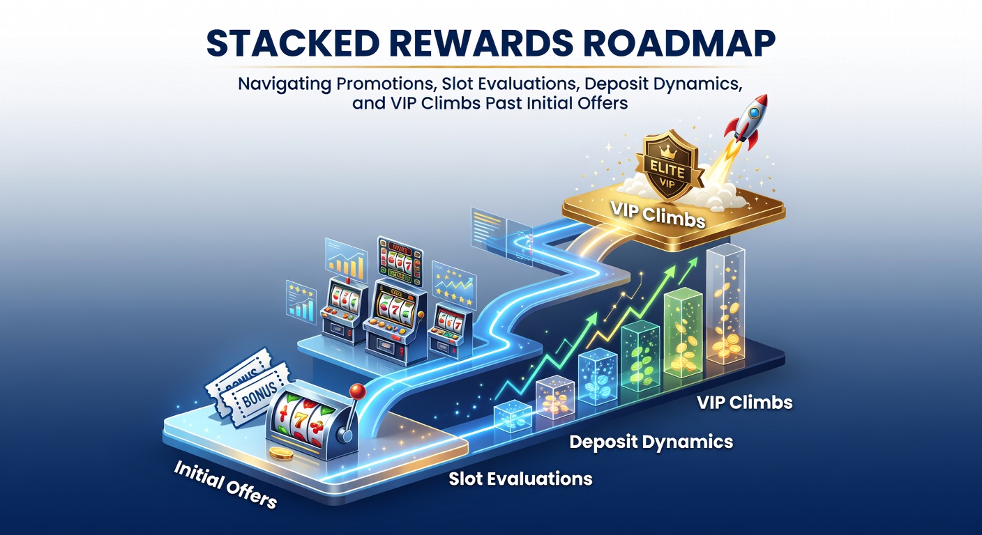 Online casino interface showing layered promotions and VIP tiers with slot reels and deposit options in the background