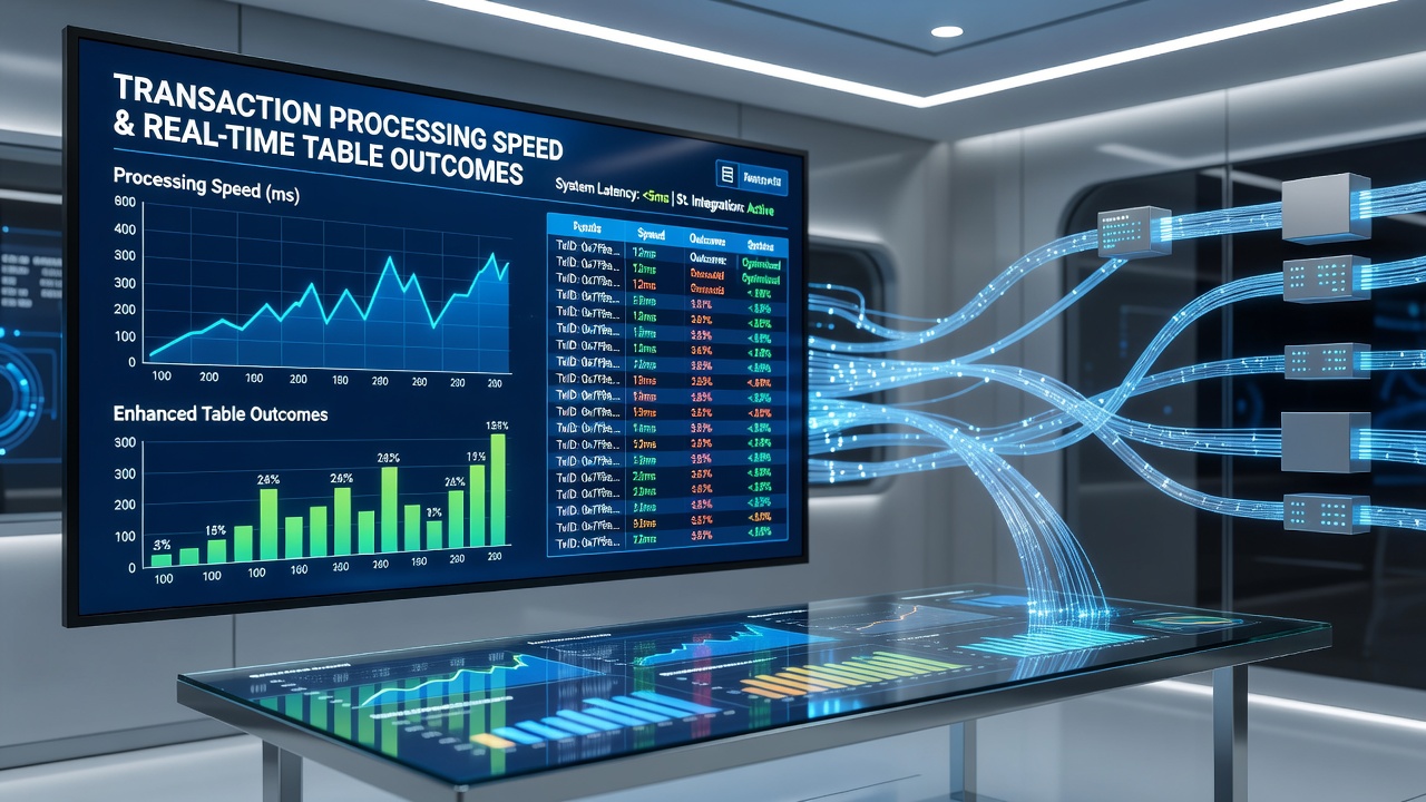 Flowchart illustrating real-time data exchange between transaction processors and live table outcome trackers