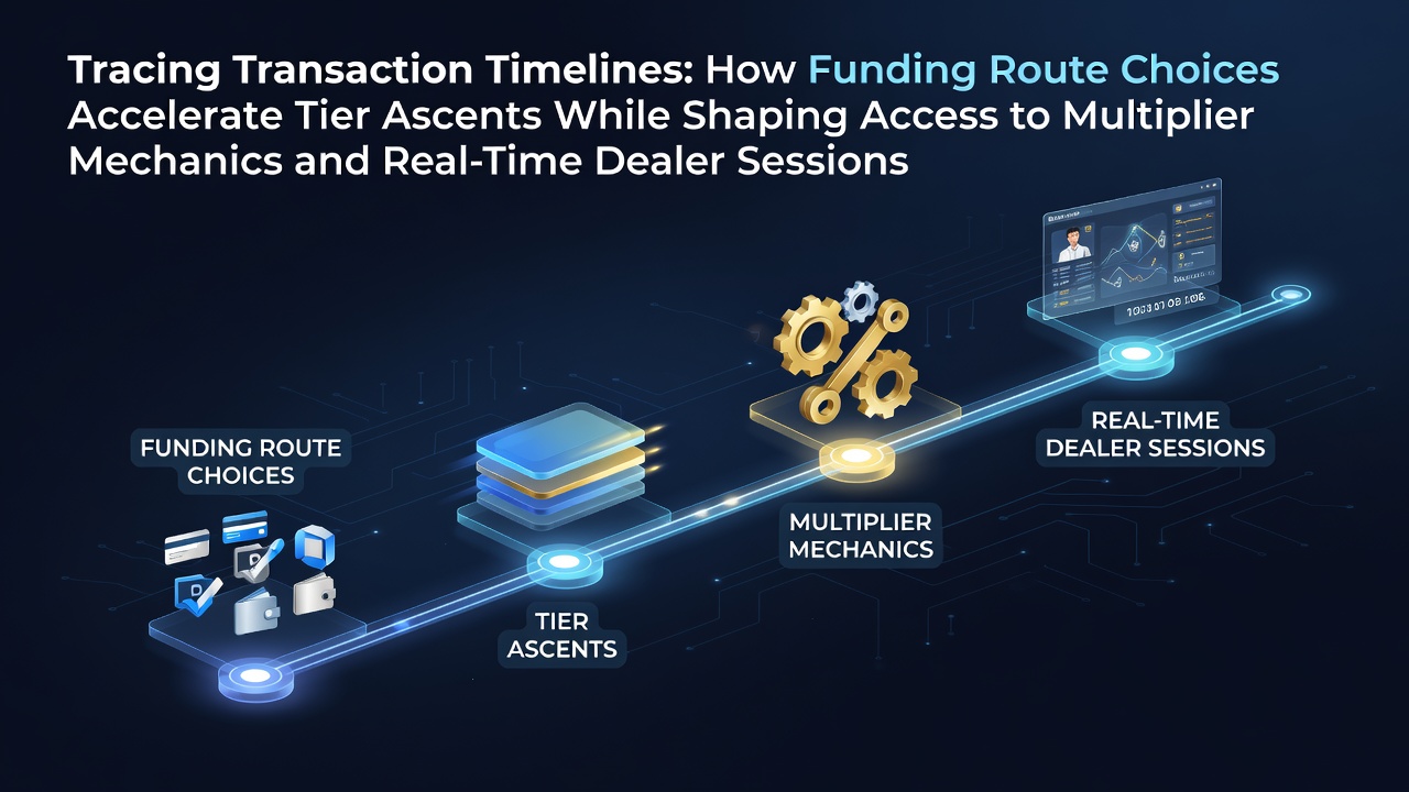 Illustration showing digital transaction pathways connecting player accounts to casino VIP tiers and live dealer platforms