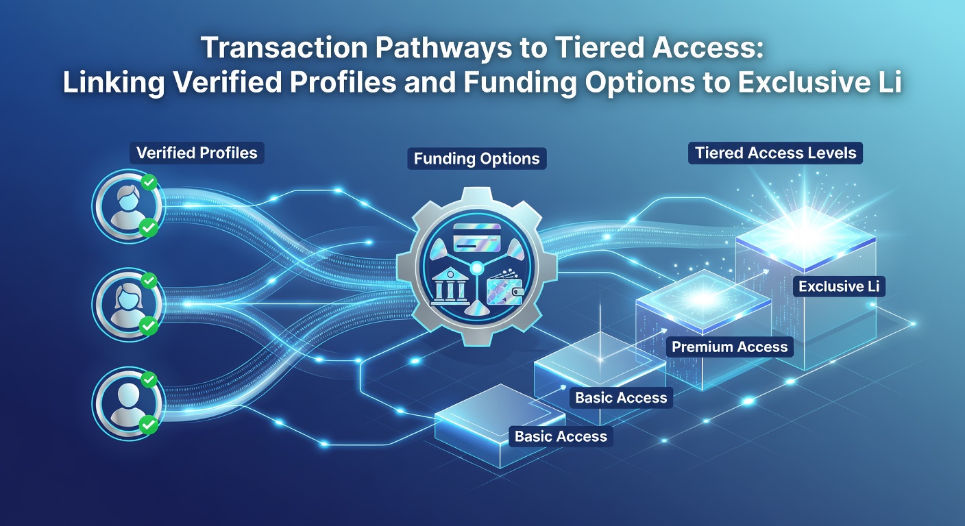 Diagram showing funding options flowing into verified profiles and unlocking exclusive live session tiers on smartphone interfaces