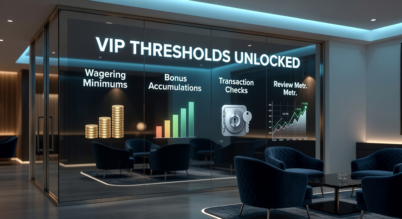 Infographic showing stacked bonus icons accumulating atop wagering pillars, leading to glowing VIP door with transaction and review checkmarks
