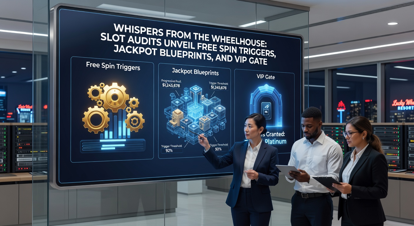 Auditors huddled around a jackpot meter on a glowing slot screen, with live stream cameras and transfer app icons visible in the background